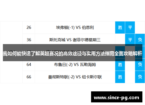 我如何能快速了解英超赛况的高效途径与实用方法指南全面攻略解析